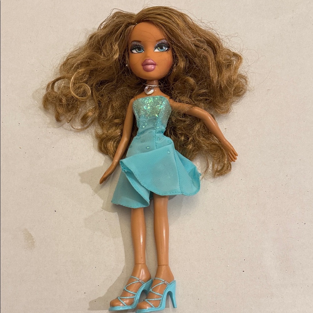 Stylish Doll with Blue Dress and Brown Hair